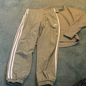 Adidas Kids Sage Green Joggers with White Stripes